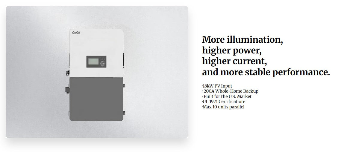ASG 12kW Hybrid Solar Inverter | 3 MPPT | 18kW PV Input | 200A Passthrough | Split Phase