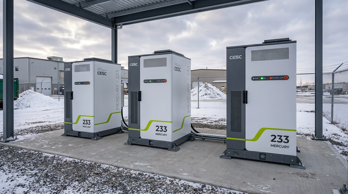 Mercury 233 outdoor install — three units under canopy