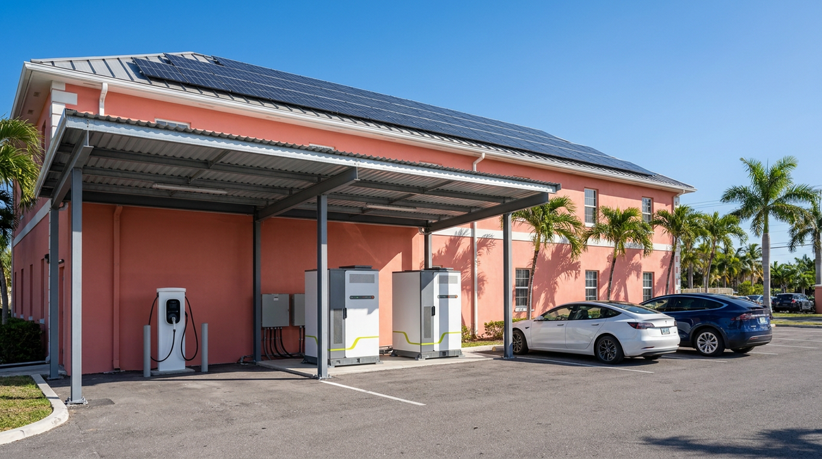 Mercury 233 with EV chargers and rooftop solar